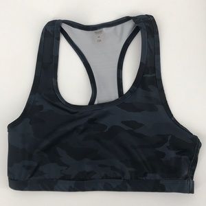 Beyond Yoga sports bra camo blue keyhole back